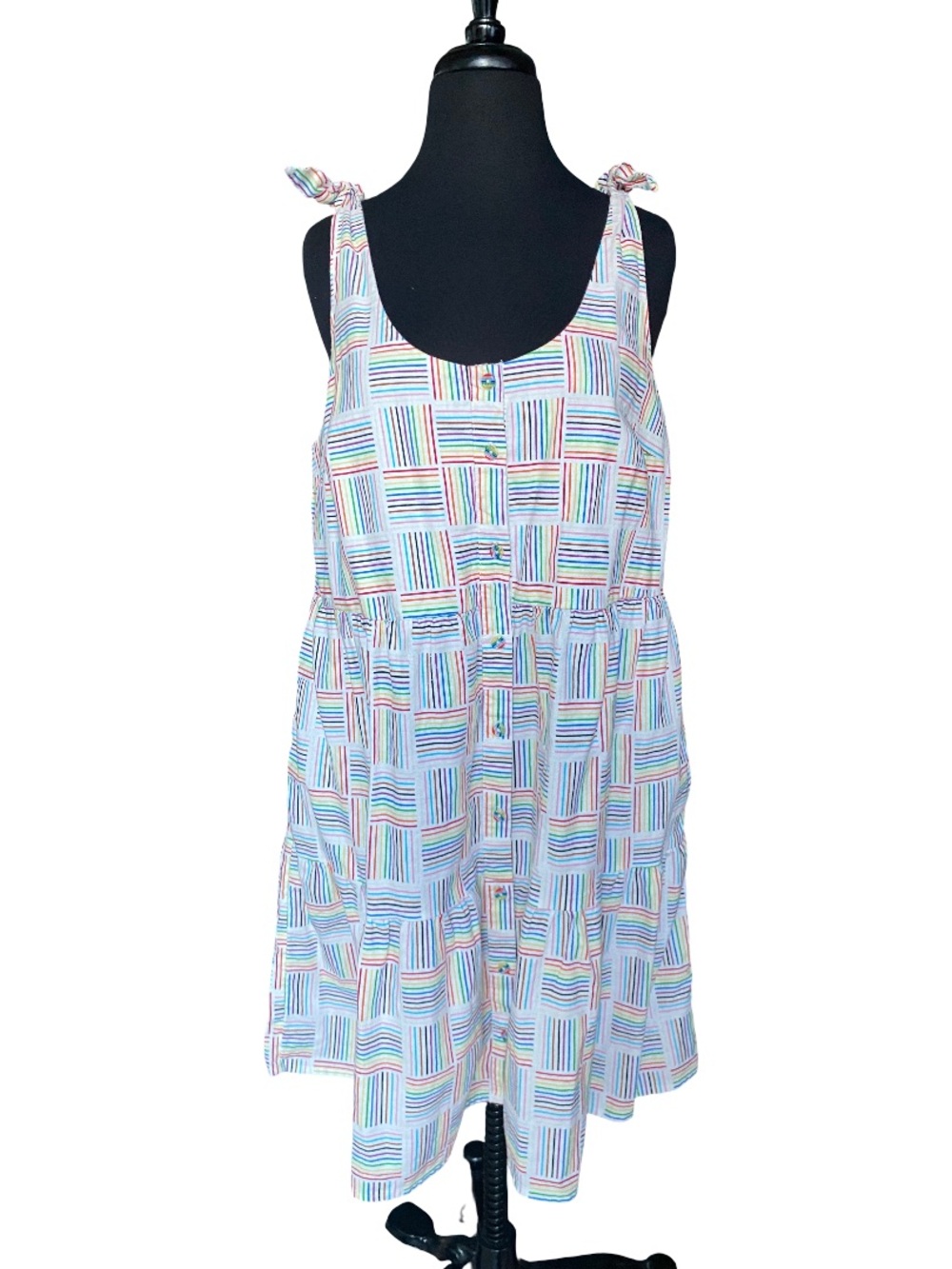 Pride collection rainbow stripe linen cotton button front tie dress size large